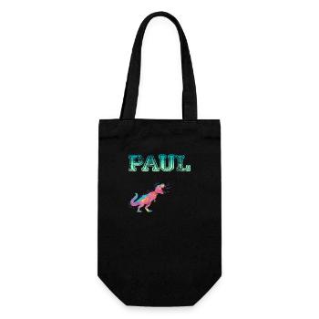 PAUL - Schöner Jungen Name mit Dinosaurier - Geschenkbeutel für Flaschen - Schwarz - Vorne