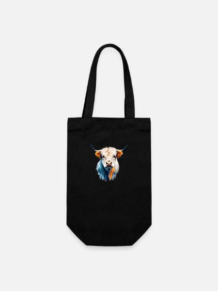 Highland Cow Vector Art Lebendige Farbe Illustration - Geschenkbeutel für Flaschen - Schwarz