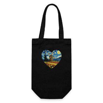 Holland Kunst Windmühle und Tulpen VG - Geschenkbeutel für Flaschen - Schwarz - Vorne