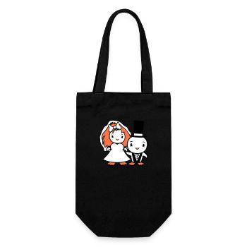 2 Birds Wedding Couple Ducks Wedding Man Woman Cute - Gift Bag for Bottles - black - Front