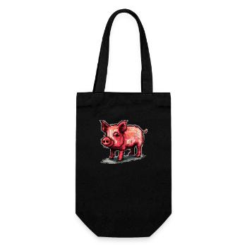 Schweinerei ein 8 Bit retro Schwein aus Pixeln - Geschenkbeutel für Flaschen - Schwarz - Vorne
