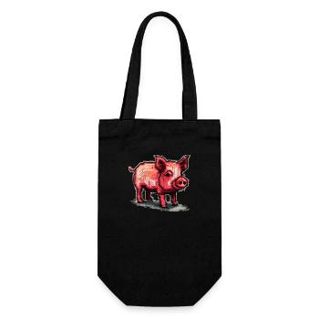 Kleines Ferkel als Hausschwein in retro Grafik - Geschenkbeutel für Flaschen - Schwarz - Vorne