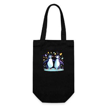 Iki und Biki die Pinguine - Geschenkbeutel für Flaschen - Schwarz - Vorne
