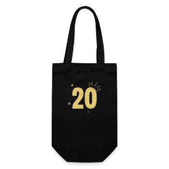 Goldene Krone zum 20-jährigen Jubiläum - Geschenkbeutel für Flaschen - Schwarz - Vorne