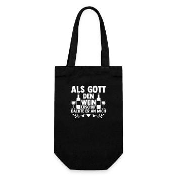 Als Gott Den Wein Erschuf Dachte Er An Mich - Geschenkbeutel für Flaschen - Schwarz - Vorne