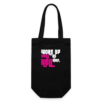 Woke Up Sexy As Hell Again Funny Self Confidence - Geschenkbeutel für Flaschen - Schwarz - Vorne