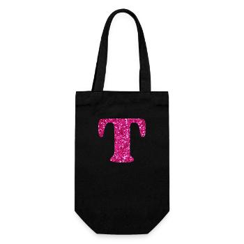 Lettre t rose pailleté - Sac à bouteille - noir - Devant