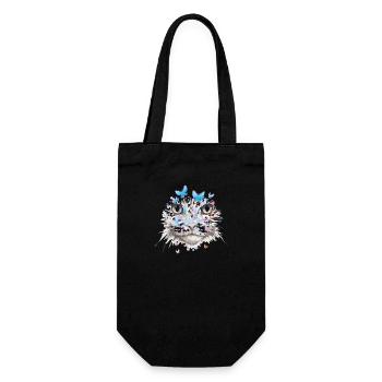 Cat Cats Cat Face Nature Butterflies - Gift Bag for Bottles - black - Front