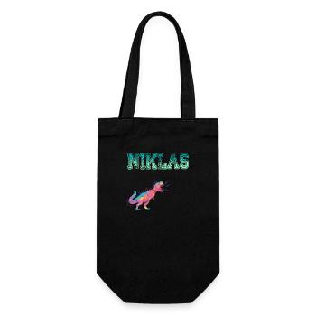 NIKLAS - Beautiful boy name with dinosaur - Gift Bag for Bottles - black - Front