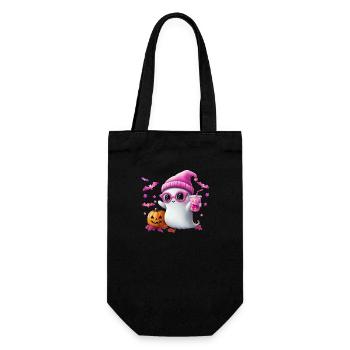 Cute Ghost Halloween Retro Design with Pumpkin - Gift Bag for Bottles - black - Front