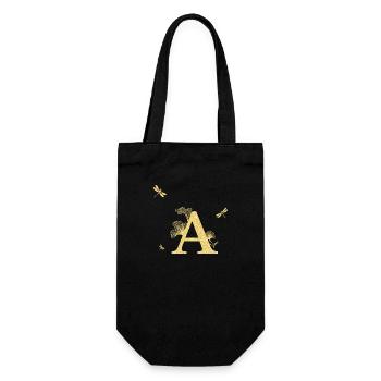 Goldener Glitzer Libelle Buchstabe - Geschenkidee - Geschenkbeutel für Flaschen - Schwarz - Vorne