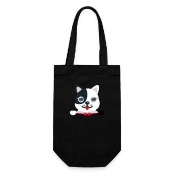Сheerful, festive cat with a red festive butterfly - Gift Bag for Bottles - black - Front