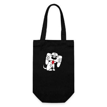 Hund Sitzt Lustig Süß Streck Zunge Heraus Comic - Geschenkbeutel für Flaschen - Schwarz - Vorne