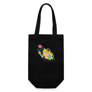 Blumenfrosch - süßer Frosch Aufkleber - Geschenkbeutel für Flaschen - Schwarz - Vorne