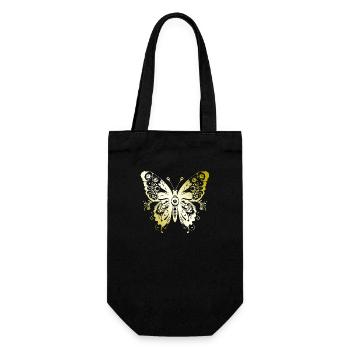 Schmetterling Mandala gold - Geschenkbeutel für Flaschen - Schwarz - Vorne