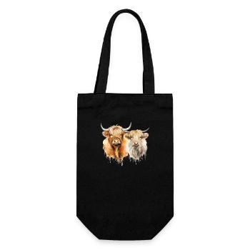 Personalisiertes schottisches Hochlandkühe Geschenk - Geschenkbeutel für Flaschen - Schwarz - Vorne