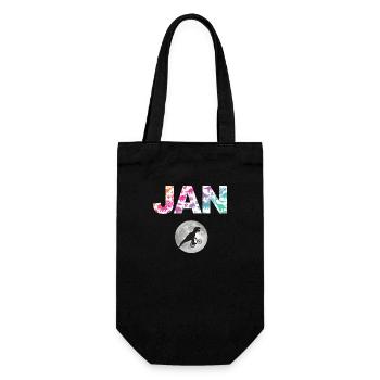 JAN - Schöner Jungen Name mit Dinosaurier - Geschenkbeutel für Flaschen - Schwarz - Vorne