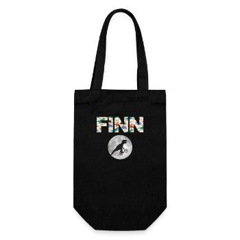 FINN - Schöner Jungen Name mit Dinosaurier - Geschenkbeutel für Flaschen - Schwarz - Vorne