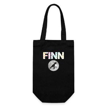 FINN - Schöner Jungen Name mit Dinosaurier - Geschenkbeutel für Flaschen - Schwarz - Vorne