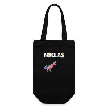 NIKLAS - Beautiful boy name with dinosaur - Gift Bag for Bottles - black - Front