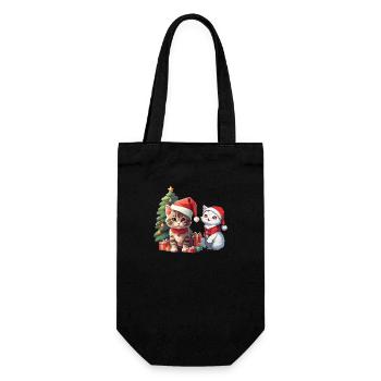 Christmas Weihnachten Katze Katzen Nikolaus Xmas - Geschenkbeutel für Flaschen - Schwarz - Vorne