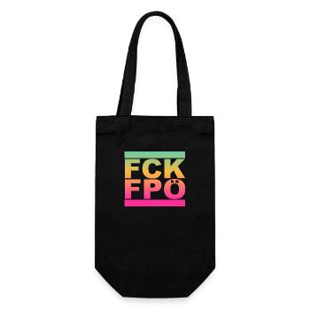 FCK FPÖ - Regenbogenfarben - Gegen Rechts - Geschenkbeutel für Flaschen - Schwarz - Vorne