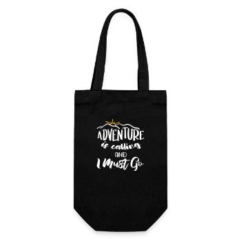 Adventure is calling and I must go - Fernweh Motiv - Geschenkbeutel für Flaschen - Schwarz - Vorne