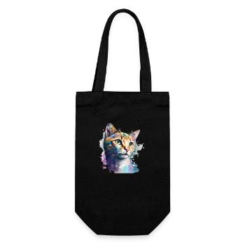Hauskatze Aquarell Kurzhaar Katze Cooles Art-Motiv - Geschenkbeutel für Flaschen - Schwarz - Vorne