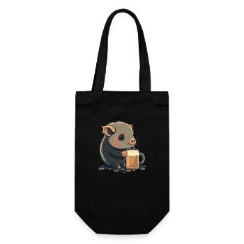Cute pig drinks a big beer - Gift Bag for Bottles - black - Front
