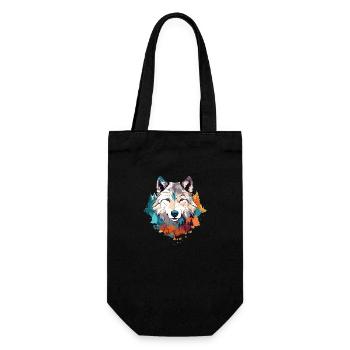 Wolf Wolfskopf Raubtier Bunt Natur Wildnis Kunst - Geschenkbeutel für Flaschen - Schwarz - Vorne