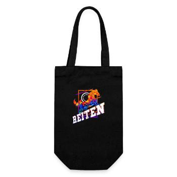 Reiten Reiter Pferd Springen Sport Bunt Vintage - Geschenkbeutel für Flaschen - Schwarz - Vorne
