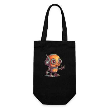 Cute waving robot technology friend - Gift Bag for Bottles - black - Front