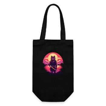 Synthwave samurai Cat - Geschenkbeutel für Flaschen - Schwarz - Vorne