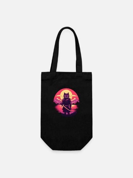Synthwave samurai Cat - Geschenkbeutel für Flaschen - Schwarz