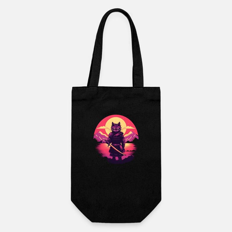 Synthwave samurai Cat - Geschenkbeutel für Flaschen - Schwarz