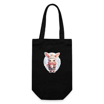 Bunny in winter with cup of cocoa - Gift Bag for Bottles - black - Front