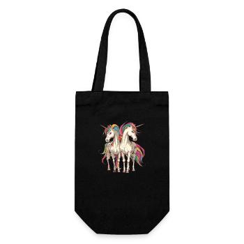 Buntes Einhorn-Duo - Geschenkbeutel für Flaschen - Schwarz - Vorne