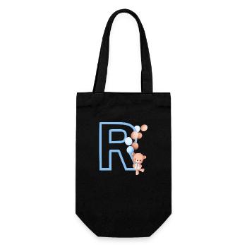 Blue letter r bear - Gift Bag for Bottles - black - Front