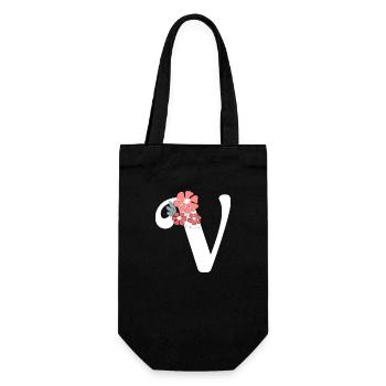 Buchstabe v minimalistische Blumen - Geschenkbeutel für Flaschen - Schwarz - Vorne