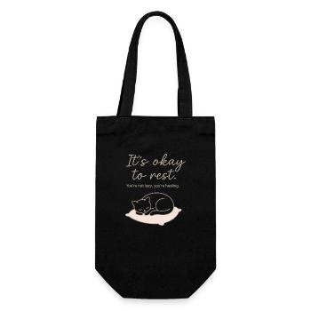 It’s okay to rest – Selfcare & Ruhe - Geschenkbeutel für Flaschen - Schwarz - Vorne