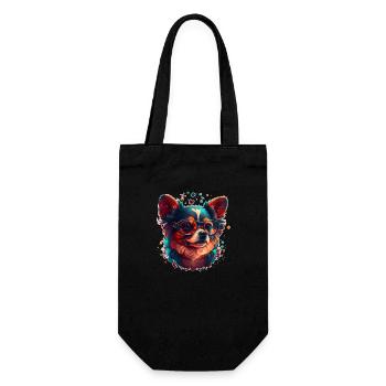 Chihuahua Hund mit Brille als Hipster Tier wuff - Geschenkbeutel für Flaschen - Schwarz - Vorne