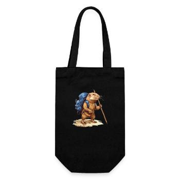 Maulwurfratte mit Rucksack und Spazierstock - Geschenkbeutel für Flaschen - Schwarz - Vorne