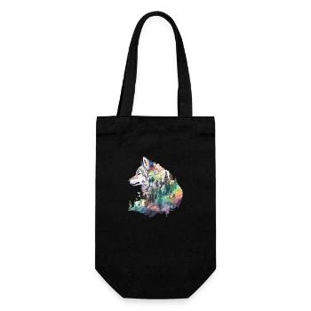 Wolf Wolfskopf Natur Wildnis Wald Bäume Kunst - Geschenkbeutel für Flaschen - Schwarz - Vorne