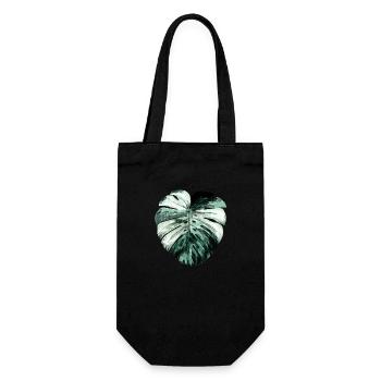 Monstera albo variegata in Petrol - Geschenkbeutel für Flaschen - Schwarz - Vorne