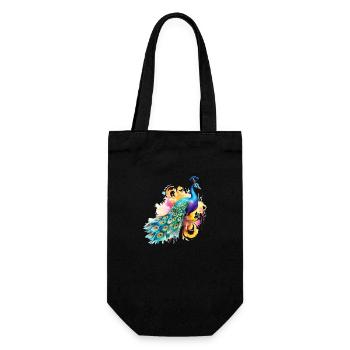 Pfau Blumen Pfauenfeder Exotisch Farbenfroh Bunt - Geschenkbeutel für Flaschen - Schwarz - Vorne