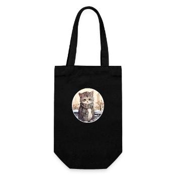 Stadtkatze im Schnee - Geschenkbeutel für Flaschen - Schwarz - Vorne