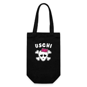 Piratin Uschi Design für Mädchen und Frauen - Geschenkbeutel für Flaschen - Schwarz - Vorne