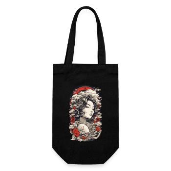 Vintage Ukiyo-e Asiatische Schönheit mit Kanji - Geschenkbeutel für Flaschen - Schwarz - Vorne