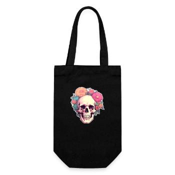 Human Skull & Flowers 2 - Gift Bag for Bottles - black - Front