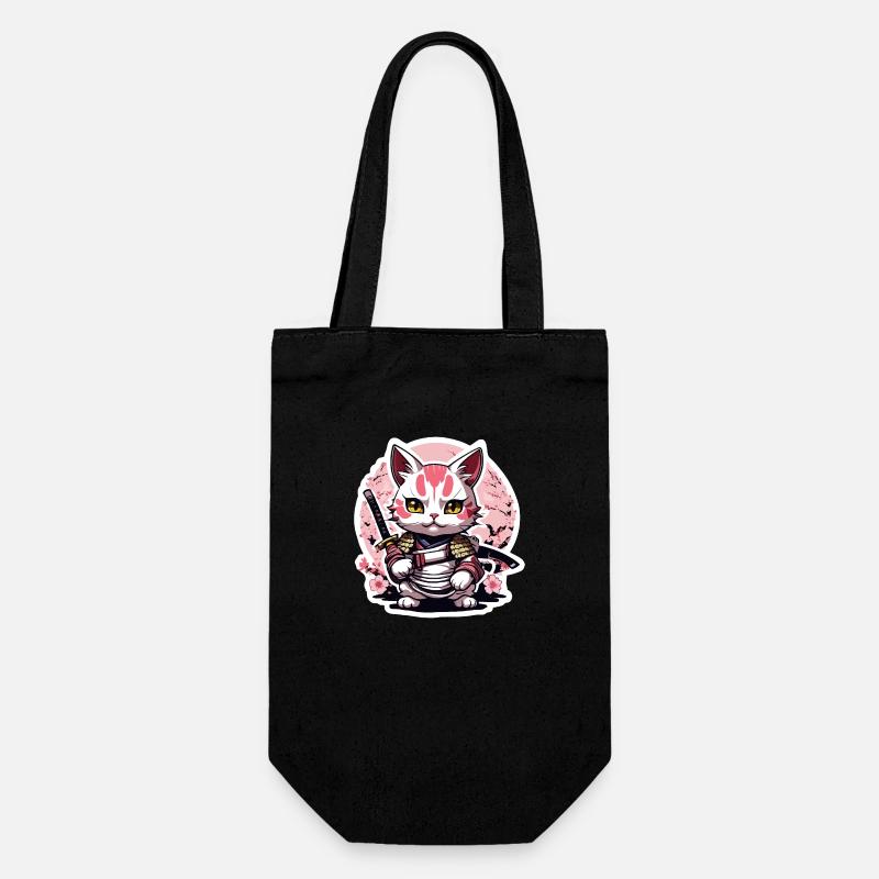 Samurai Cat & Cherry Blossoms #4 - Gift Bag for Bottles - black
